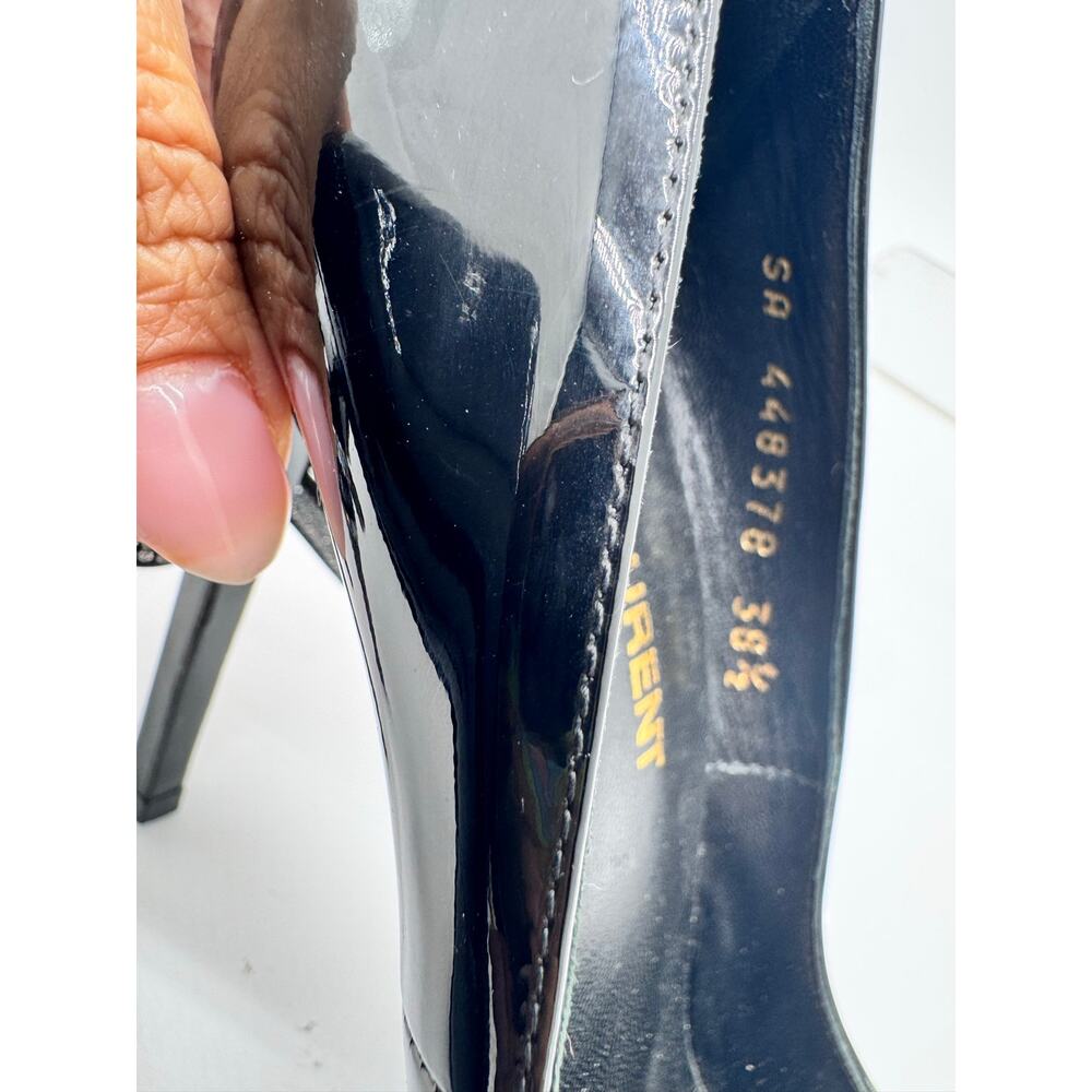 Saint Laurent Black Patent Leather Crystal Bow Runway Heels Pumps EU 38.5 - Picture 6 of 13